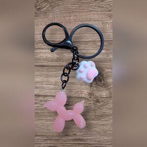 Cute Pink Paw and Balloon Dog Keychain